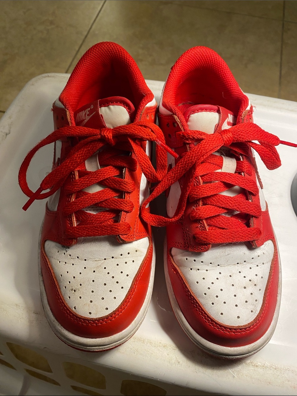Nike Kids Red and White Low-Top Sneakers